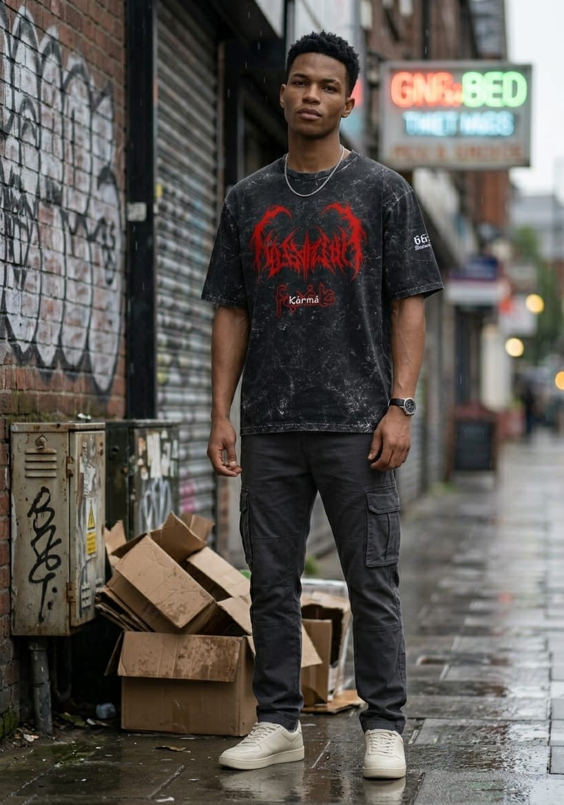 Almost Evil 665 X Karma Unisex Acid Washed Oversized Tee