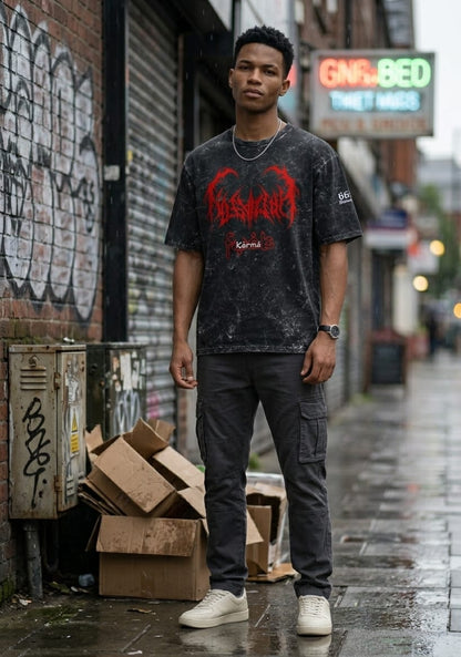 Almost Evil 665 X Karma Unisex Acid Washed Oversized Tee