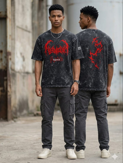 Almost Evil 665 X Karma Unisex Acid Washed Oversized Tee