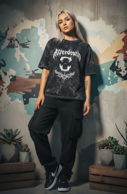 Afterdeath X Bite Me Unisex Acid-Washed Oversized Tee